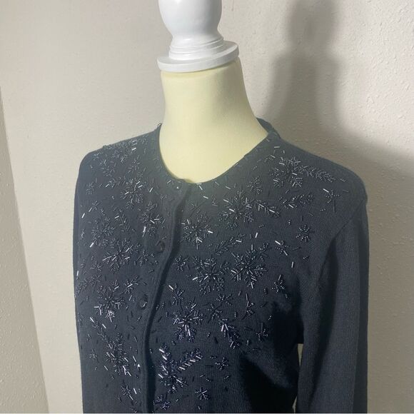 Vintage Kathie Lee Collection Black Beaded Knit Button Front Cardigan Size Small - Picture 15 of 16